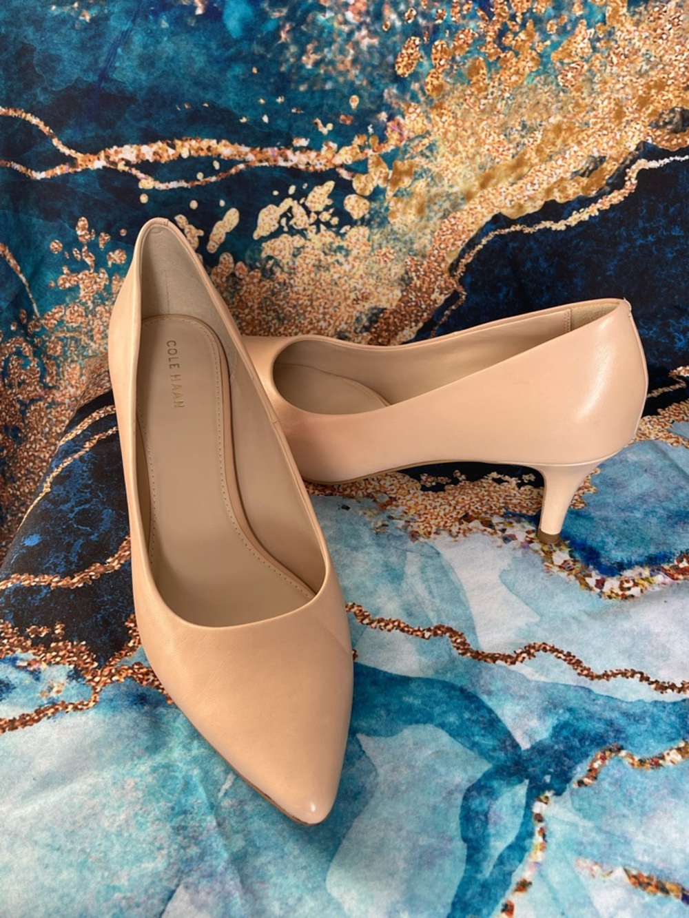 Cole Haan Blush Beige Leather Pointed Kitten Heel Pumps